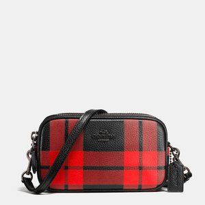 Coach Double Zip Mount Plaid Crossbody Bag In Leather
